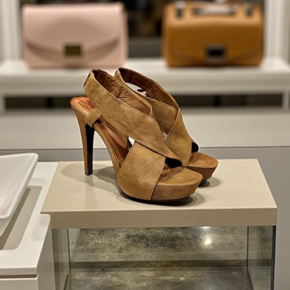 Diane von Furstenberg Zia Suede Platform Stiletto Heels | Camel Color | Sz 9 1/2